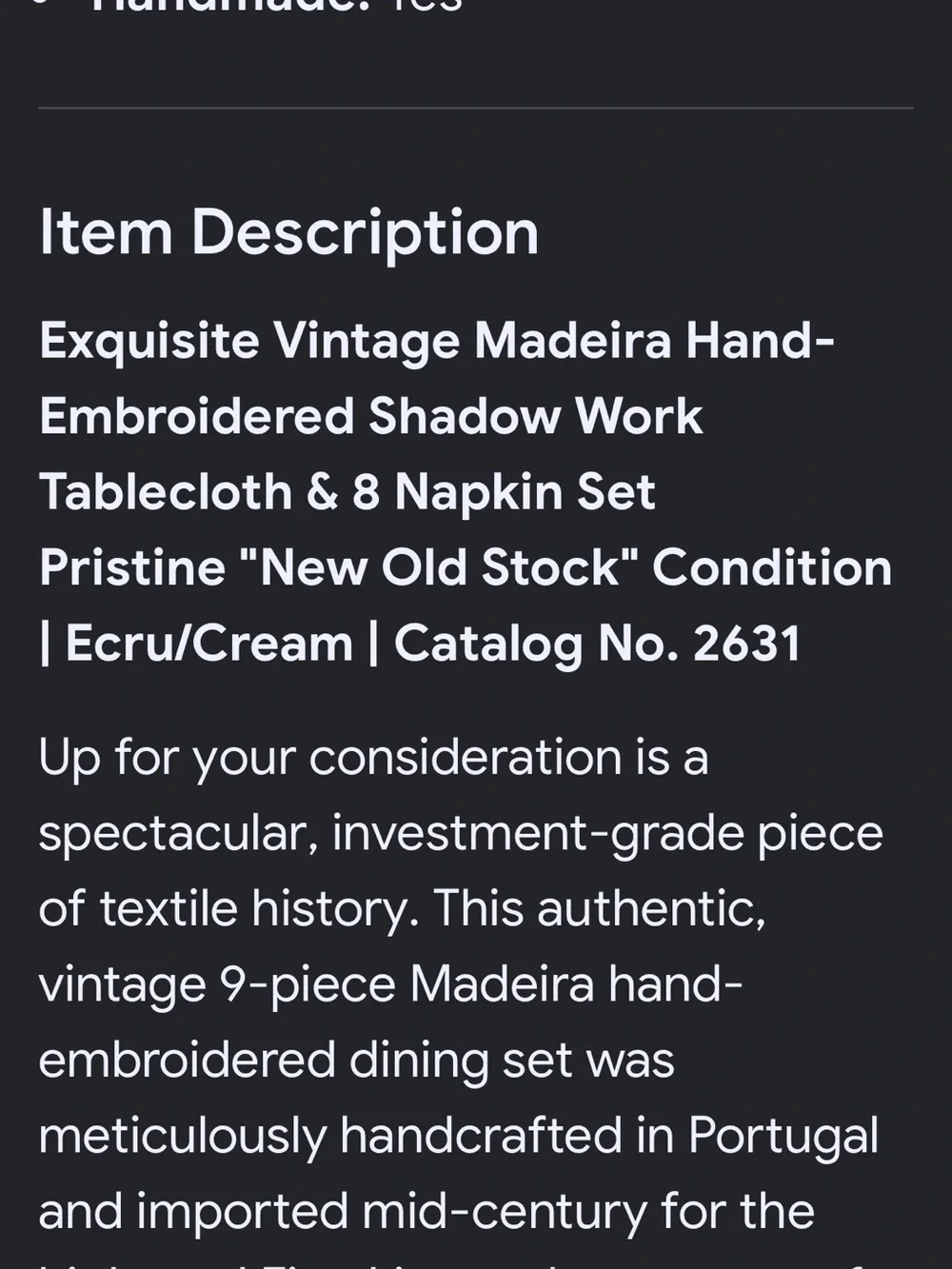 Exquisite Vintage Madeira Hand-Embroidered Shadow Work Tablecloth & 8 Napkin Set